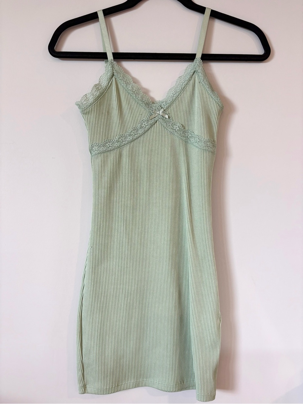 Lace-Trim Ribbed Green BodyCon Dress
